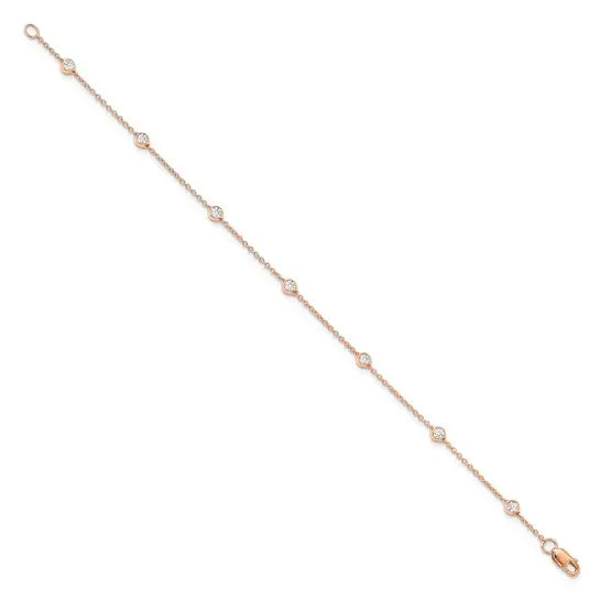 14K rose gold 8-inch lab grown diamond station bracelet shown full length on white background