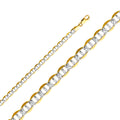 14K two tone gold 6.5mm flat mariner chain necklace with oval links center bar design polished finish 26 inch chain on white background