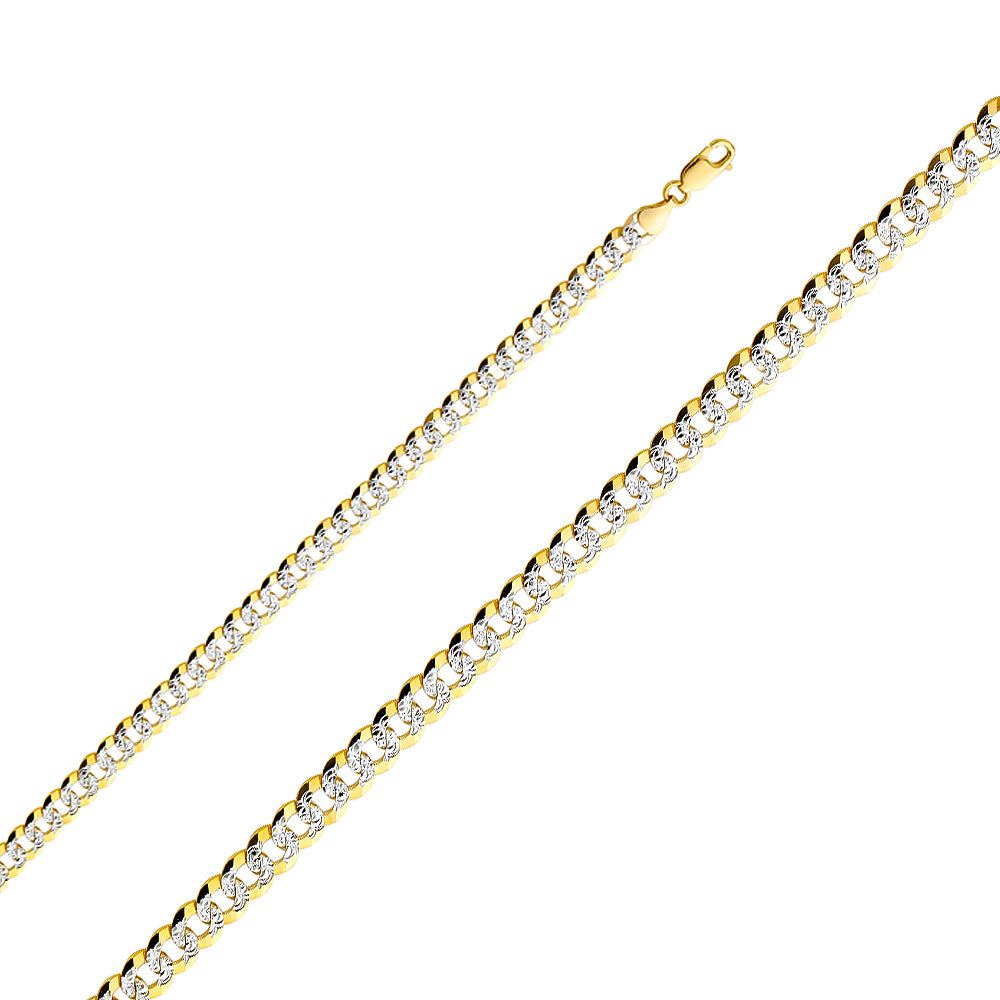 14K two tone gold 6.9mm Cuban chain bracelet with interlocking polished links 6.5 inch bracelet on white background