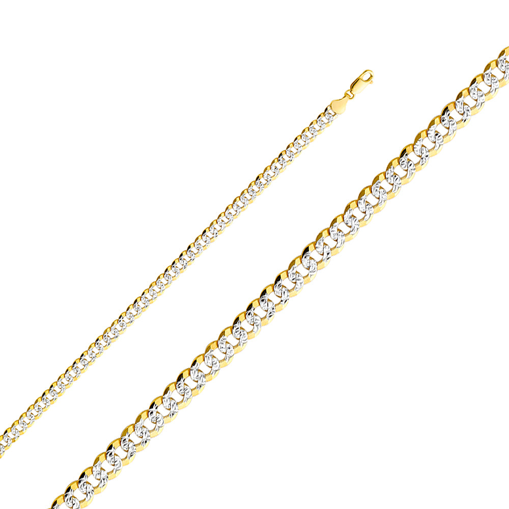 14K two-tone gold diamond-cut Cuban link chain, 5.9mm wide, 26 inches, yellow and white gold, lobster clasp, on white background