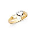 14K two-tone gold double heart ring with diamond-cut white gold heart and open yellow gold heart outline, 6mm, on white background