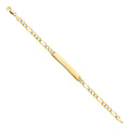 14K two-tone gold figaro 3+1 ID bracelet with smooth engravable yellow gold plate and diamond-cut white gold links, 7.84 gr., 7.5 inches, on white background