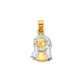 14K two-tone gold Jesus Christ face pendant, larger 15x10mm size, white gold crown of thorns detail, on white background