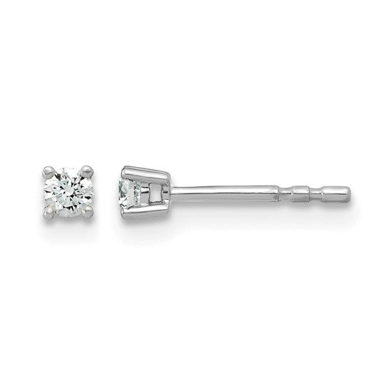 14K white gold 1/10 carat lab grown diamond round stud earrings front view pair on white background