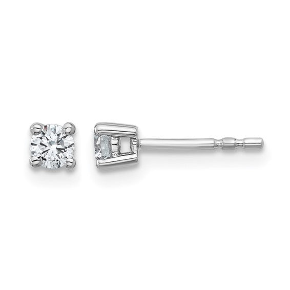 14K white gold 1/4 carat lab grown diamond round stud earrings front view pair on white background