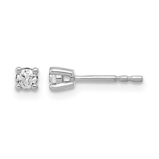 14K white gold 1/6 carat lab grown diamond round stud earrings front view pair on white background