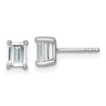 14K white gold 1 carat IGI certified lab grown diamond emerald cut stud earrings front view pair on white background
