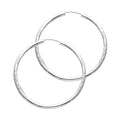 14K white gold 2mm diamond-cut satin endless hoop earrings 40mm on white background