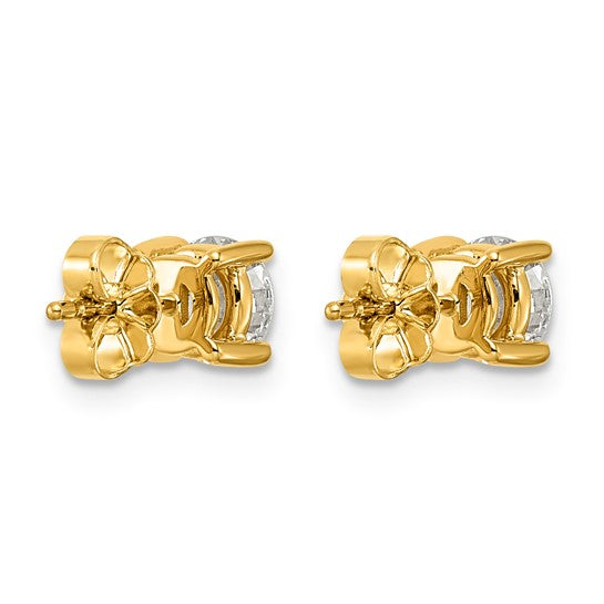 14K yellow gold 1 1/2 carat lab grown diamond stud earrings with push-back closures on white background