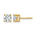 14K yellow gold 1 1/2 carat lab grown diamond round stud earrings front and side view on white background