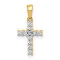 14K yellow gold 1/10 carat lab grown diamond Latin cross pendant with round diamonds on white background