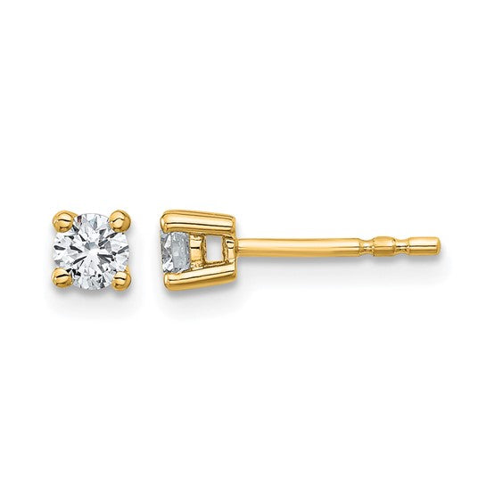 14K yellow gold 1/3 carat lab grown diamond round stud earrings front view pair on white background
