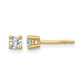 14K yellow gold 1/3 carat lab grown diamond round stud earrings front view pair on white background