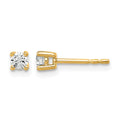 14K yellow gold 1/5 carat lab grown diamond round stud earrings front view pair on white background