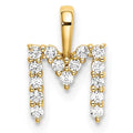 14K yellow gold 1/6 carat lab grown diamond M initial pendant front view on white background