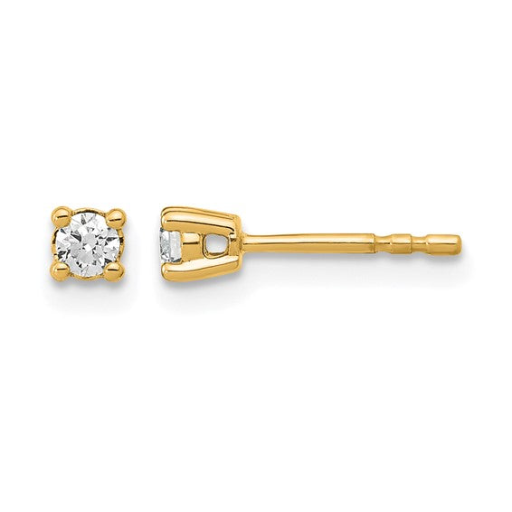 14K yellow gold 1/6 carat lab grown diamond round stud earrings front view pair on white background