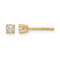 14K yellow gold 1/6 carat lab grown diamond round stud earrings front view pair on white background