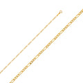 14K yellow gold 1.9mm figaro chain necklace with 3+1 link pattern lightweight hollow design on white background