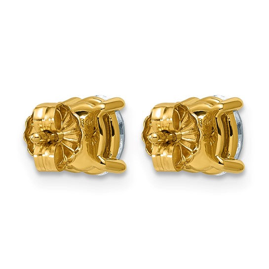 Back view of 14K yellow gold IGI certified lab grown diamond oval stud earrings showing push-back posts on white background