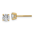 14K yellow gold 1 carat lab grown diamond round stud earrings front view pair with screw-back posts on white background