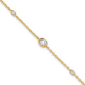 14K yellow gold lab grown diamond cable bracelet close-up with bezel-set diamond stations on white background
