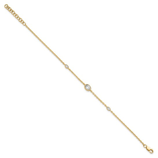 14K yellow gold 3/8 carat lab grown diamond cable bracelet full view with extender on white background