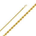 14K yellow gold 3.9mm solid rope chain necklace diamond cut twisted design heavy 26 inch chain on white background
