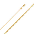 14K yellow gold box chain, 1mm wide, 22 inches, lobster clasp, high polish finish, on white background