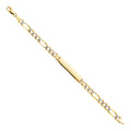 14K yellow gold diamond-cut Figaro chain ID bracelet with blank engravable plate on white background