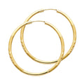 14K yellow gold 2mm diamond-cut satin endless hoop earrings 40mm on white background