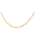 14K yellow gold hollow paper clip chain necklace, 4.0mm wide, 18 inches, high polish finish, on white background