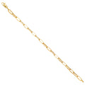 14K yellow gold hollow paperclip link chain bracelet with lobster clasp on white background