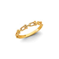 14K yellow gold stackable paper clip chain link ring with bead accents, on white background