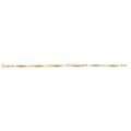 14K yellow gold bracelet with alternating elongated paperclip links and twisted rope bead stations on white background