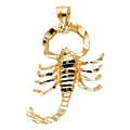 14K yellow gold scorpion pendant 40mm detailed textured design polished finish on white background