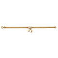 14K yellow gold wide mesh chain bracelet with dangling star and crescent moon charms on white background