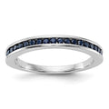 14k white gold wedding band with natural blue sapphires channel set top view classic stacking ring gift jewelry