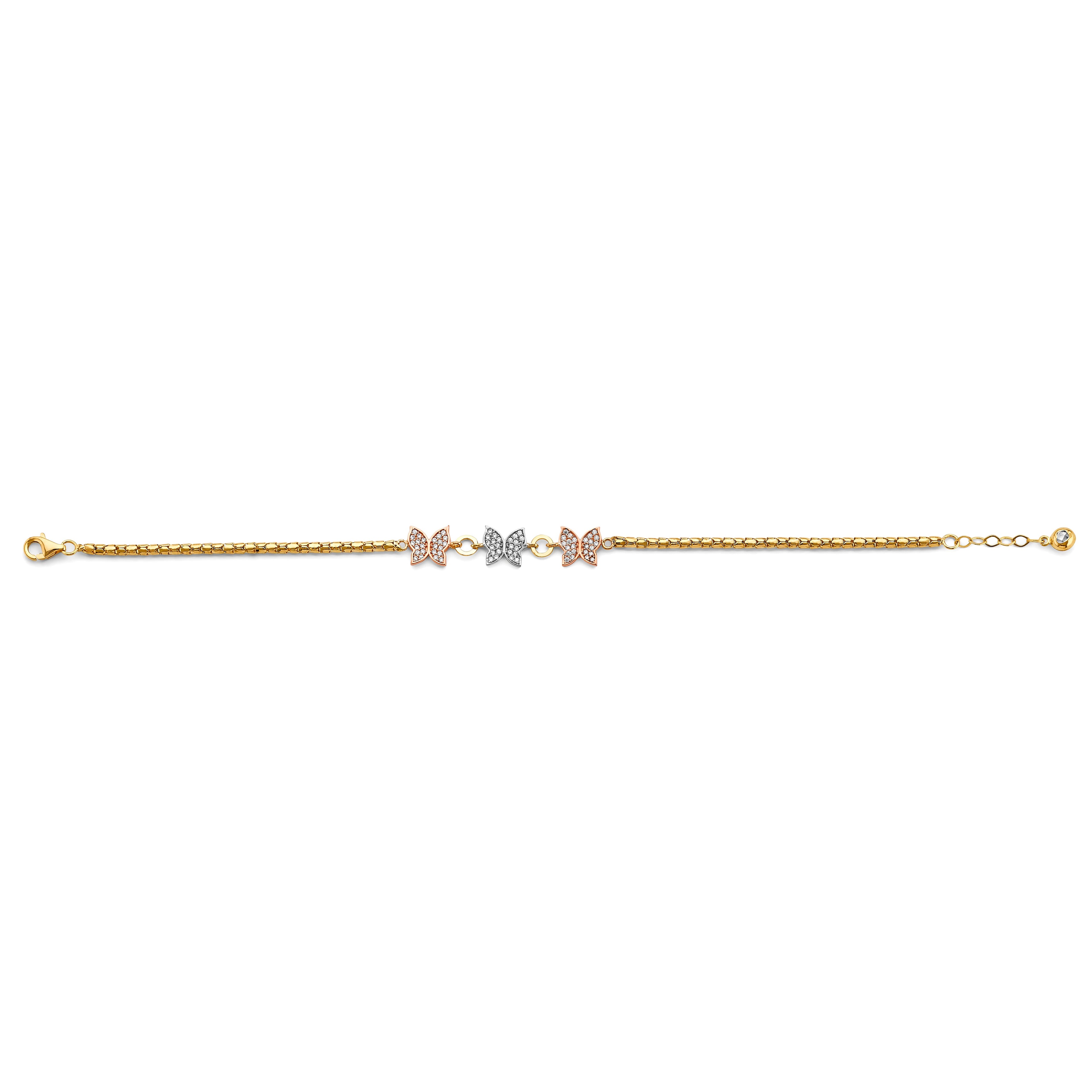 14K 3C CZ Butterfly Bracelet