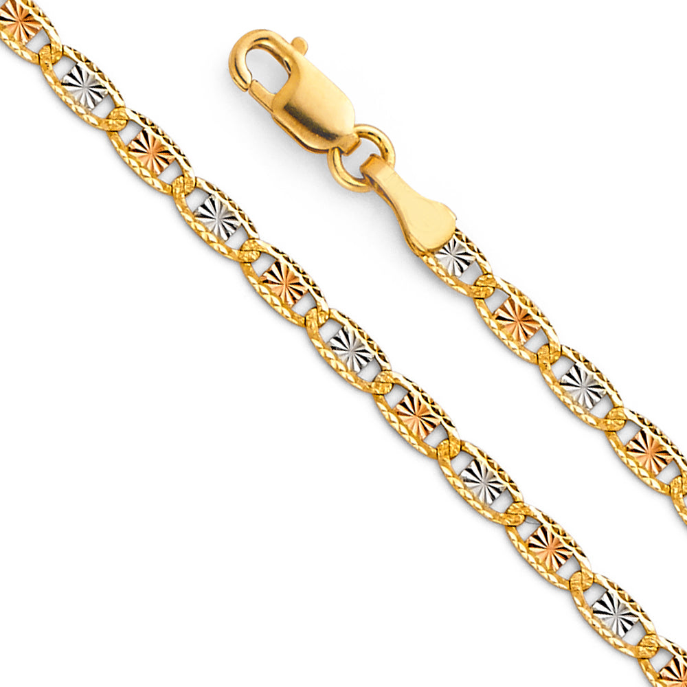 14K 3 Colors Valentino Diamond-Cut Chain