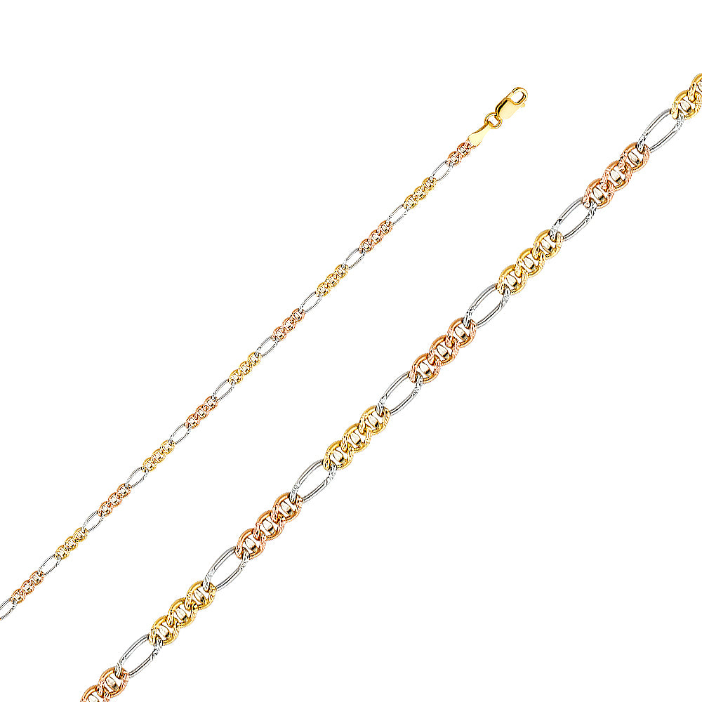 14K 3C 2.5mm Ficonucci 3+1 Concave Chain