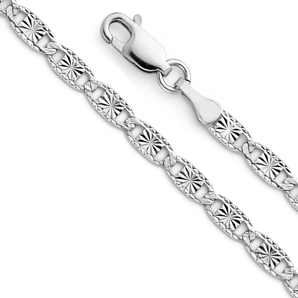 14K White Gold Valentino Star/Edge Diamond-Cut Chain