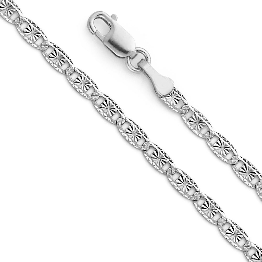14K White Gold Valentino Star/Edge Diamond-Cut Chain