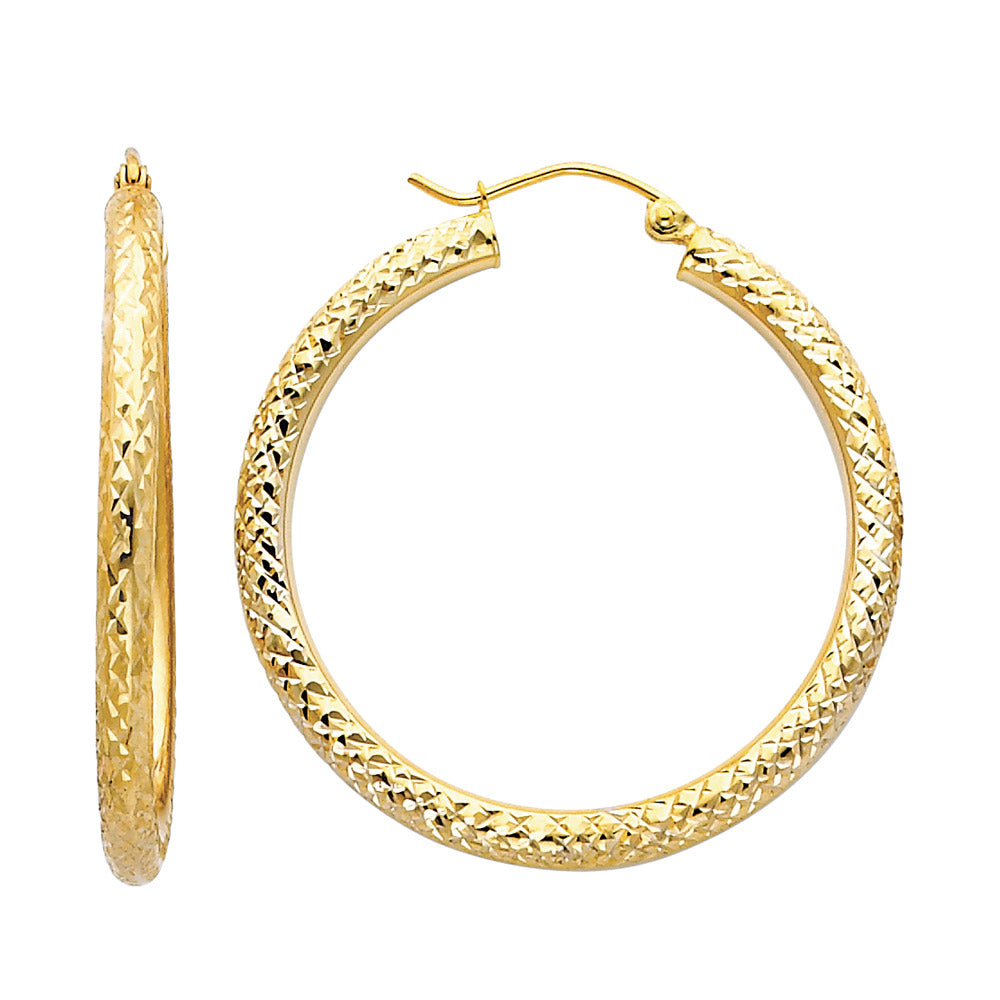 14KY DC 3.0mm Round Hoop Earrings (35mm)
