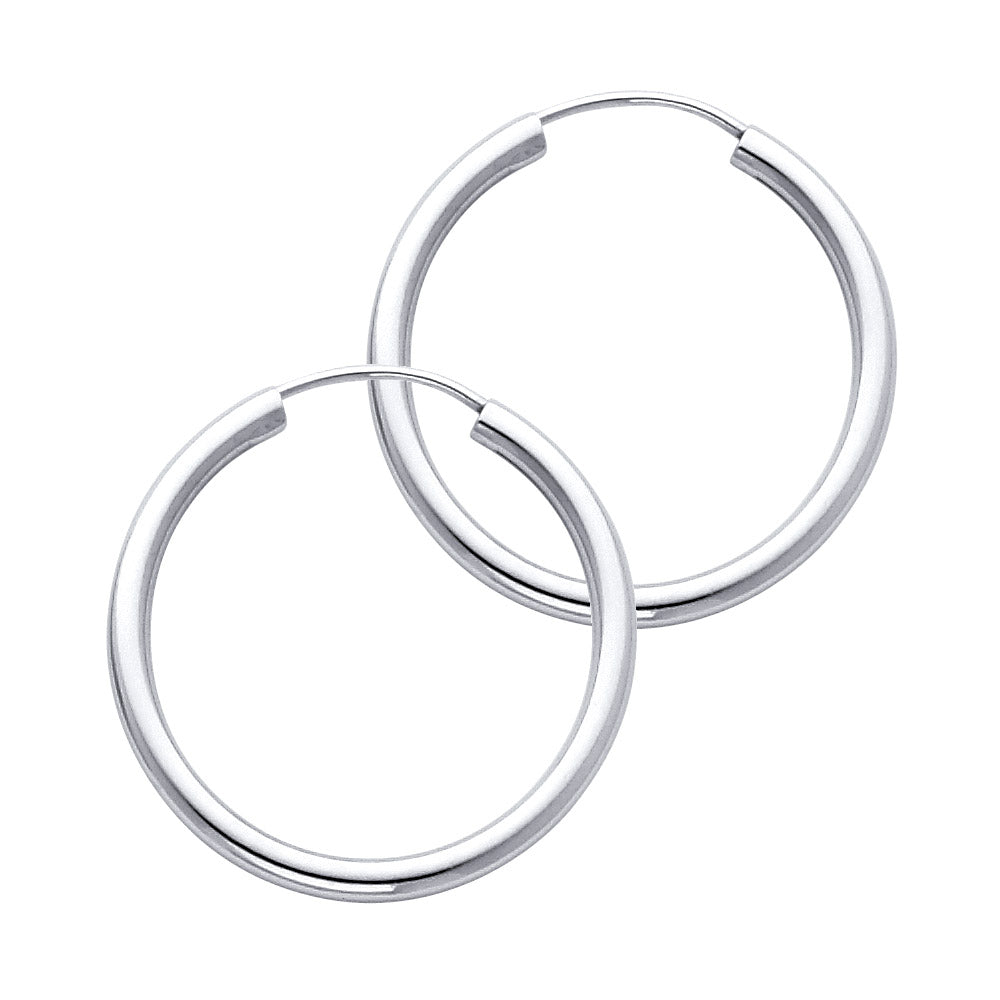 14K White Gold 2mm Round Tube Polished Endless Hoop Earrings