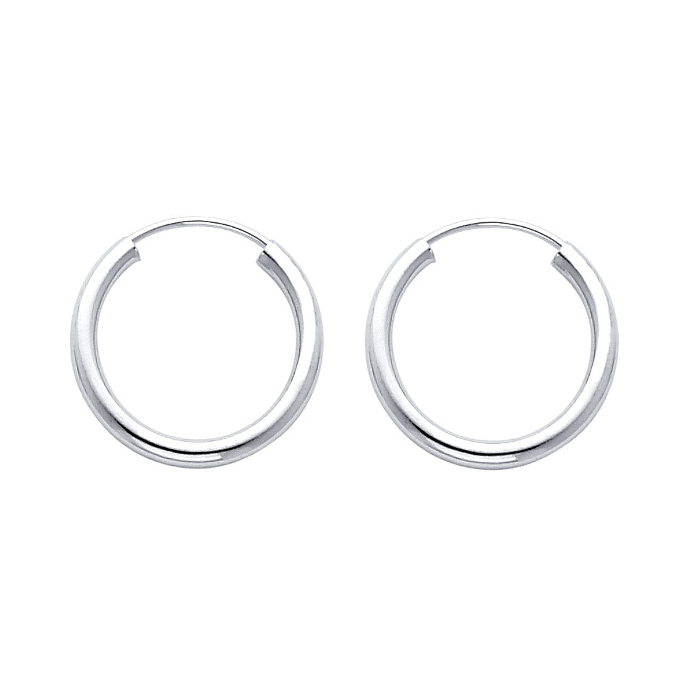 14K White Gold 2mm Round Tube Polished Endless Hoop Earrings