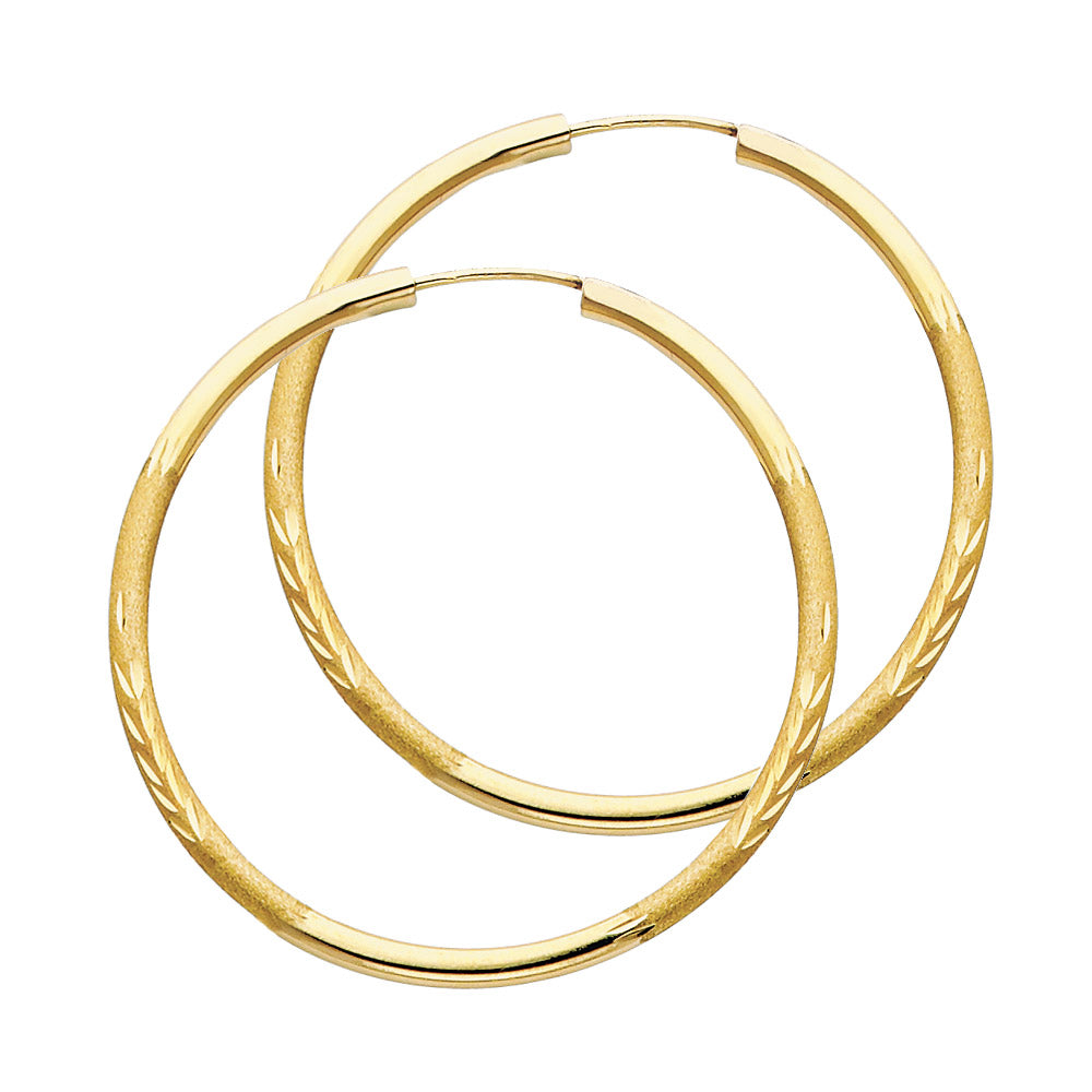 14K Yellow Gold 2mm Budded Diamond-Cut Endless Hoop Earrings