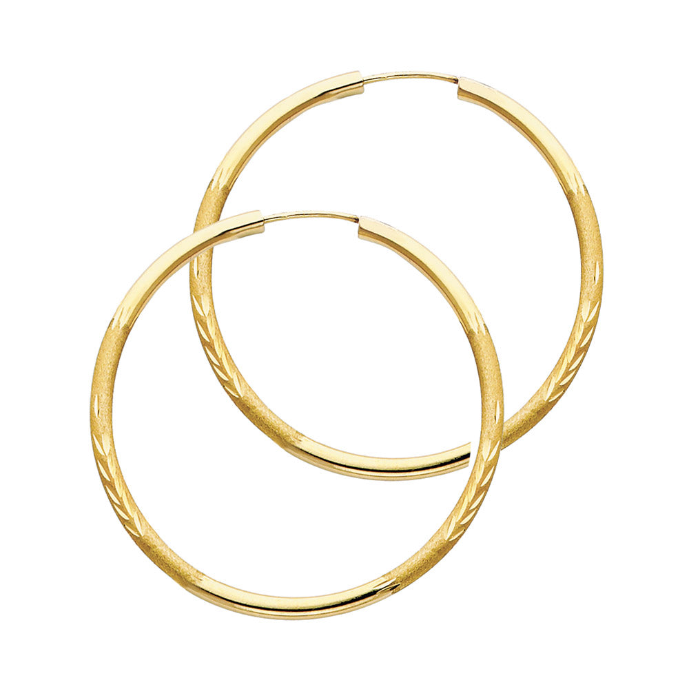 14K Yellow Gold 2mm Budded Diamond-Cut Endless Hoop Earrings