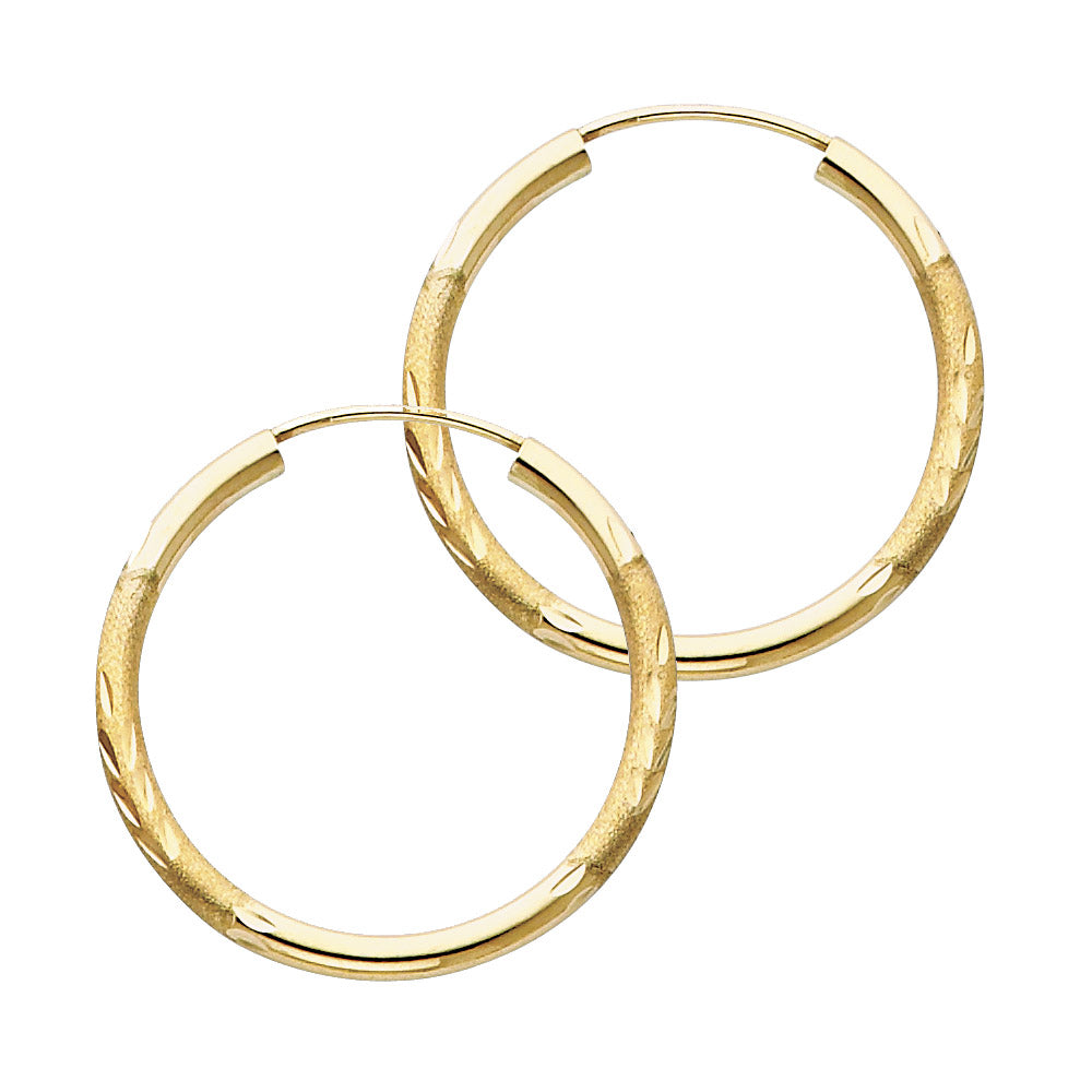 14K Yellow Gold 2mm Budded Diamond-Cut Endless Hoop Earrings