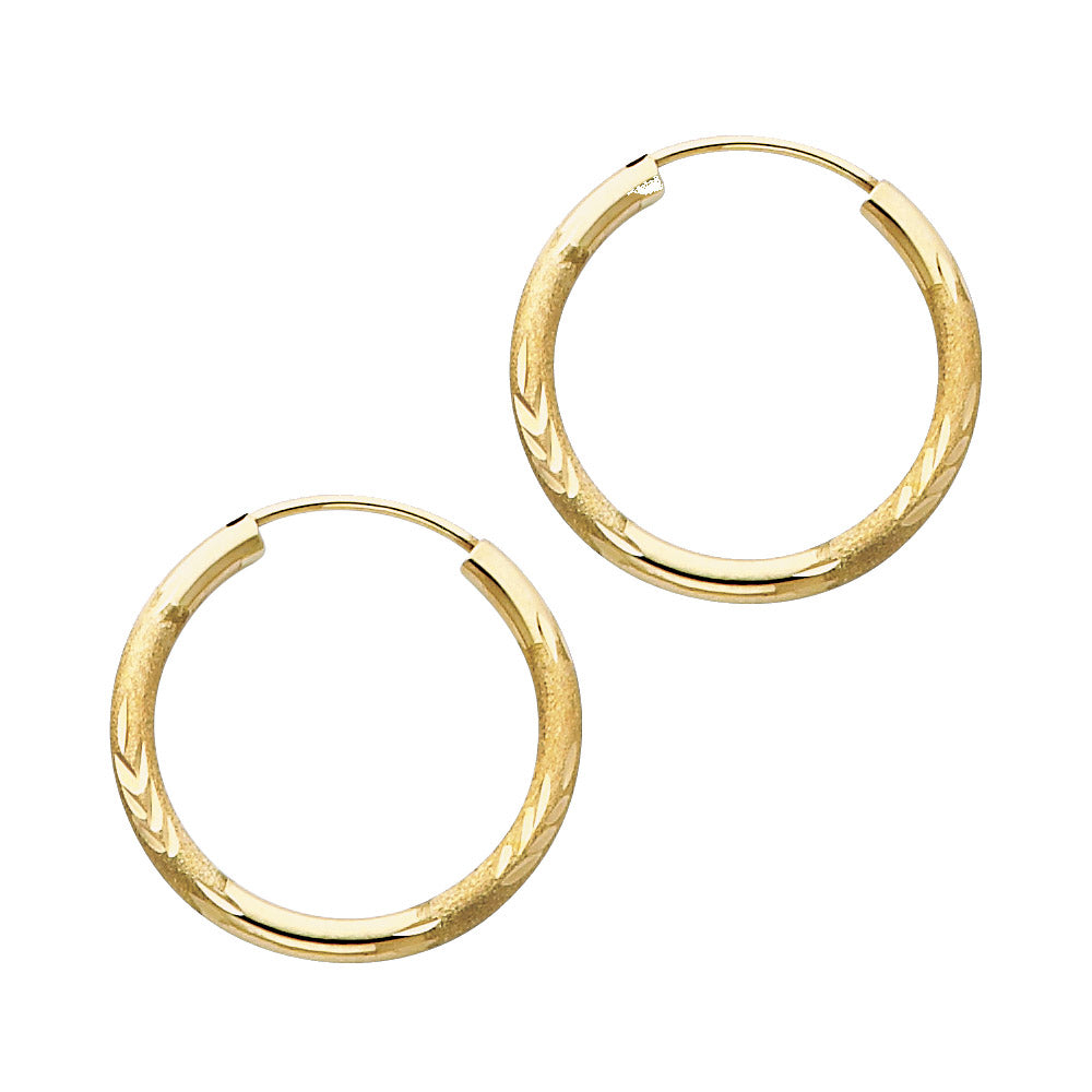 14K Yellow Gold 2mm Budded Diamond-Cut Endless Hoop Earrings