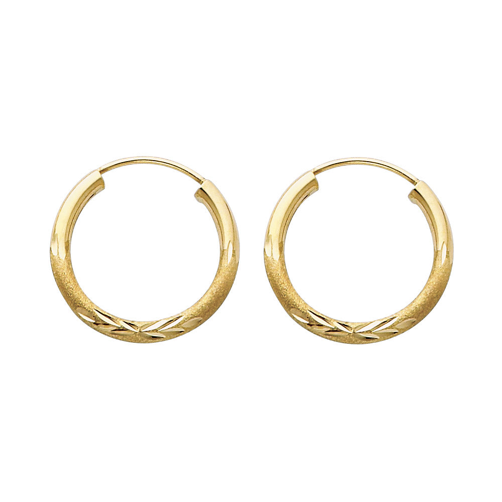 14K Yellow Gold 2mm Budded Diamond-Cut Endless Hoop Earrings